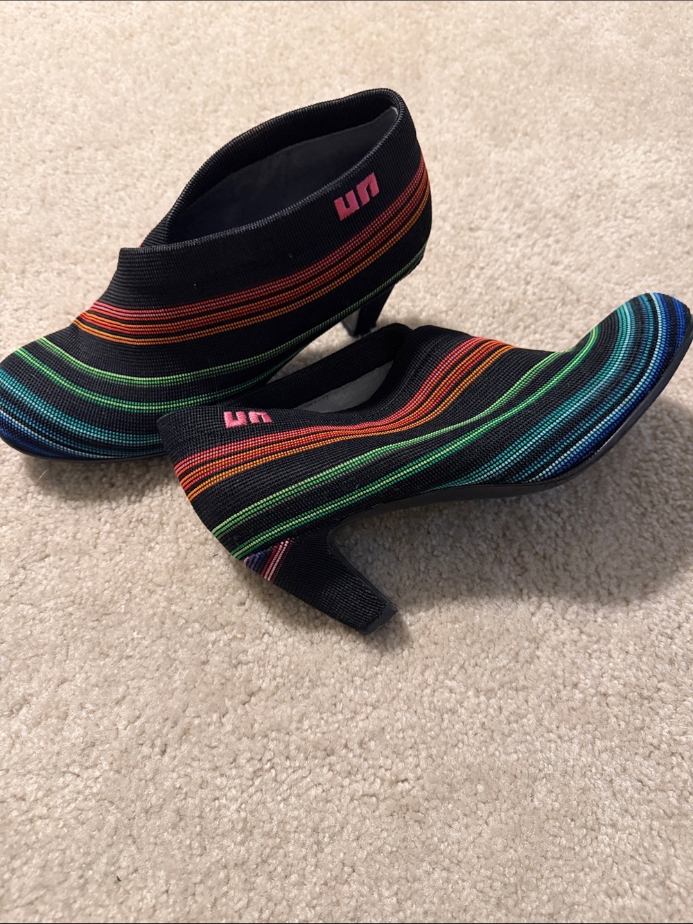 United Nude Black Sock Ankle Booties with Multicolor Stripes